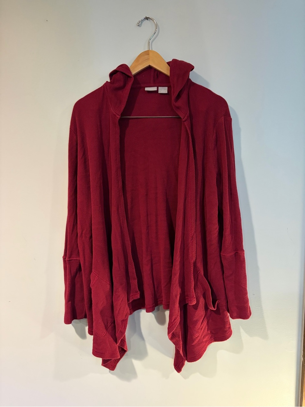 Chico's Draped Hooded Open-Front Cardigan - Wine